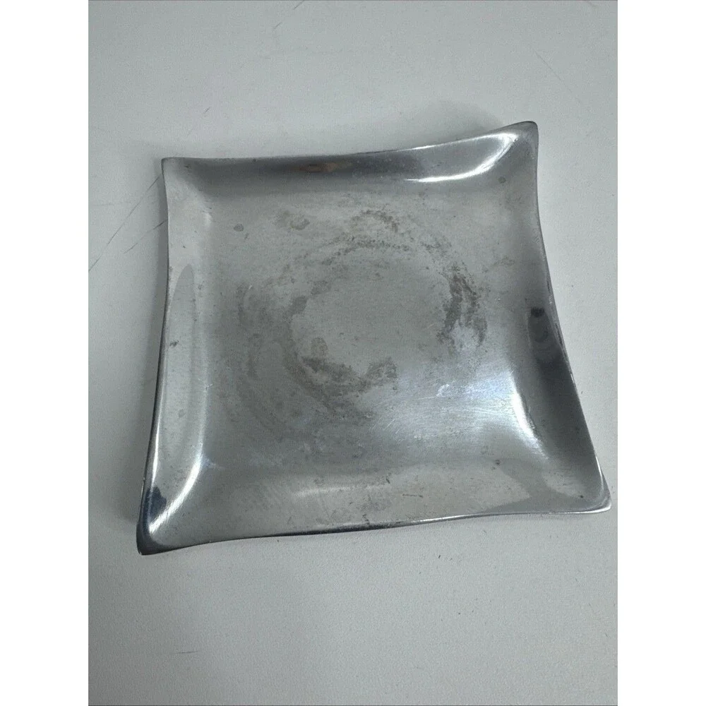 Pottery Bard Embossed Square Aluminum Metal Trinket Dish Pillow Tray Jewelry